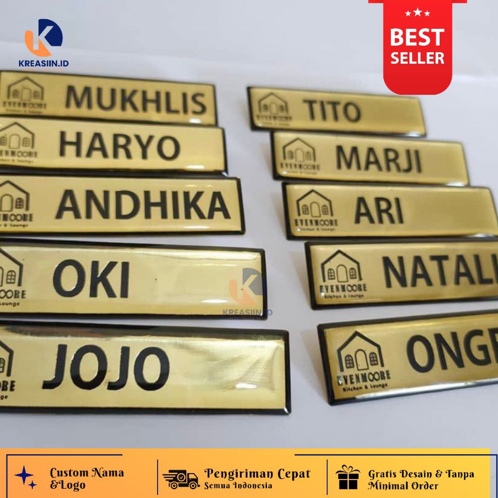 

Name tag, nametag murah, nametag custom, nametag akrilik/kuningan, magnet/pin, nama dada murah