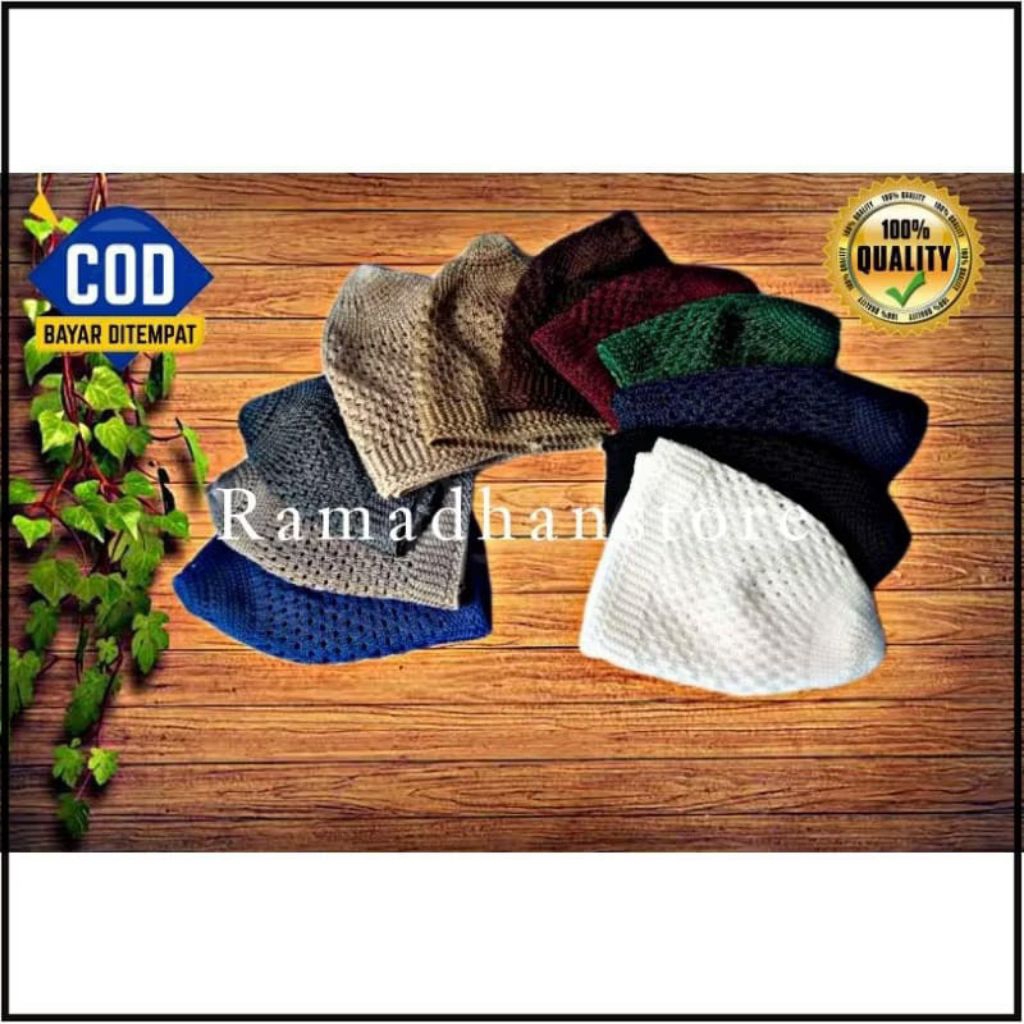 Peci rajut dewasa nanas tebal /peci hitam/peci putih/grosir/songkok