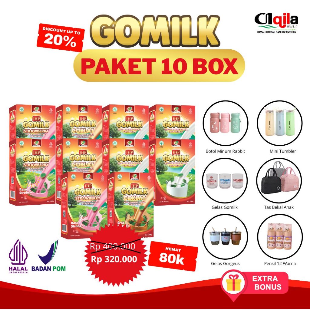 

PAKET RESELLER 10 box GOMILK Susu Kambing Etawa Plus Herbal Diskon 20% AQILAMART