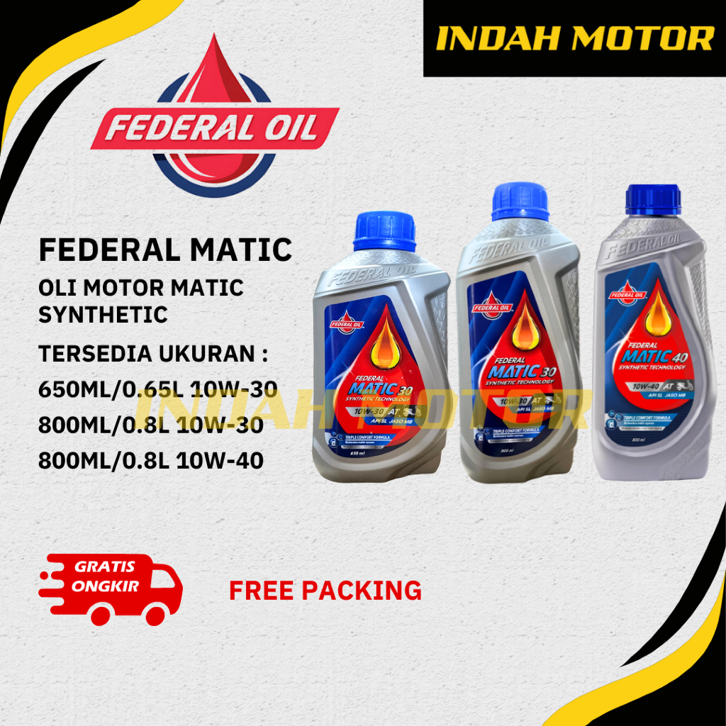 Oli Federal Matic | 10W-30 | 10W-40 | 650ml | 800ml | Oli Motor Matic Synthetic