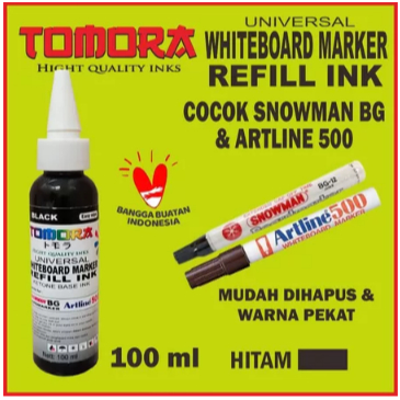 

Tinta Spidol Whiteboard Tomora 100 ml ( Mudah dihapus ) khusus untuk isi ulang Snowman BG12