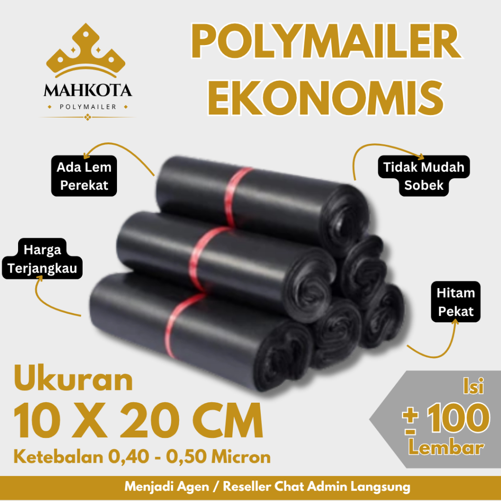 

Plastik Polymailer Ekonomis 100 Lembar – Ukuran Extra Kecil 10x20 – Lem Kuat, Tebal, Murah