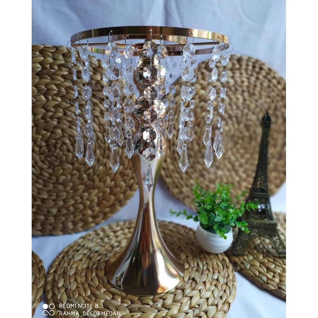 vas gold kristal / vas juntai kristal / pot pilar / standing holder bunga