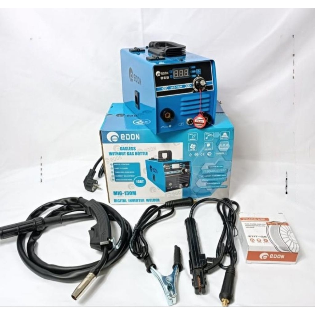 Mesin Las Mig Tanpa Gas Co2 Trafo Las IGBT Digital Inverter Welder Edon MIG-130M