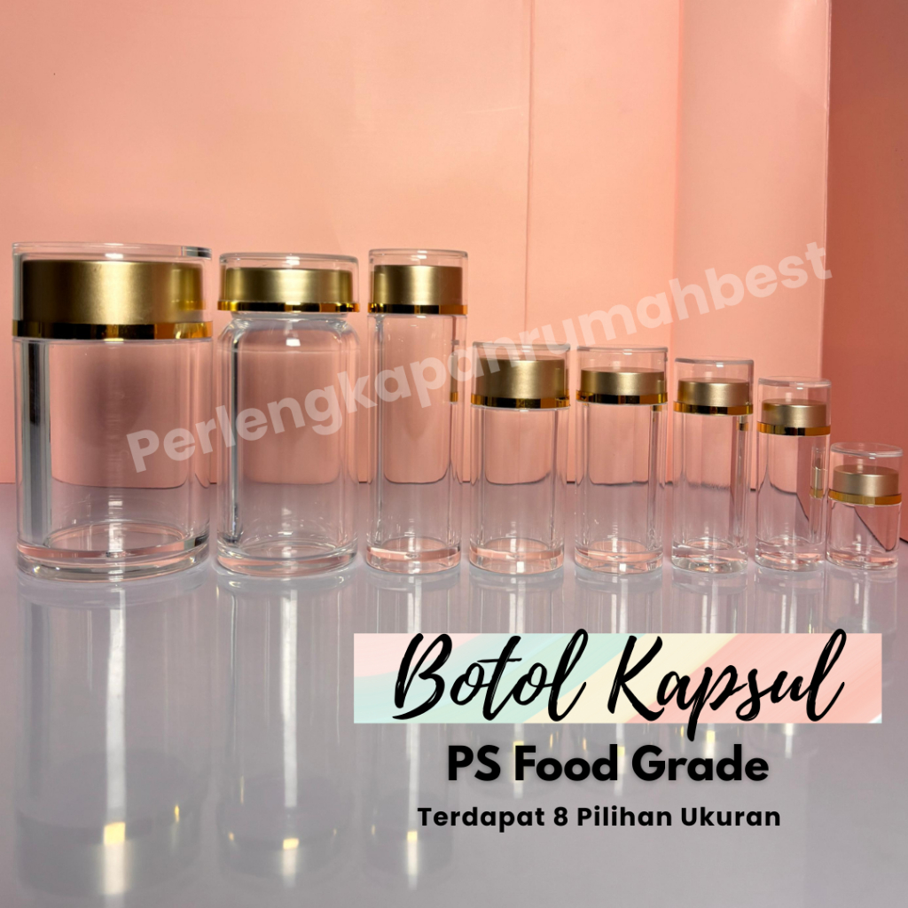 Botol Toples Unik Wadah Obat Kapsul PS Food Grade Bening Tebal Seperti Kaca Tempat Vitamin Aesthetic