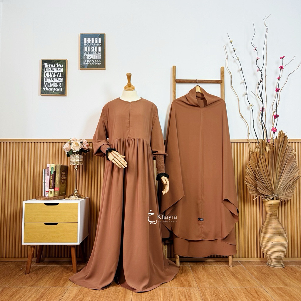 SET GAMIS LONG SMOCK RENDA KHIMAR CUTTING U BY KHAYRA MUSLIMAH