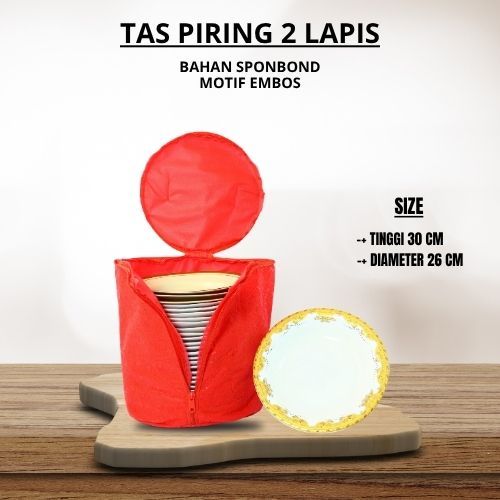 TAS PIRING JUMBO EMBOS 2 LAPIS DIAMETER -+ 26CM ANTI DEBU DAN SERANGGA FULL RESLETING MUAT 30 PIRING