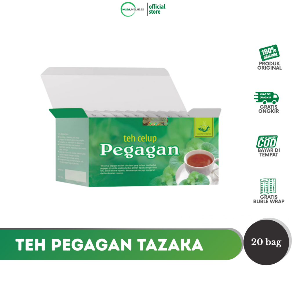 

TEH HERBAL PEGAGAN TAZAKKA - teh celup 20 kantong | bantu atasi darah tinggi & pikun | nutrisi otak alami | jaga kesehatan otak | original 100% | halal & aman dikonsumsi