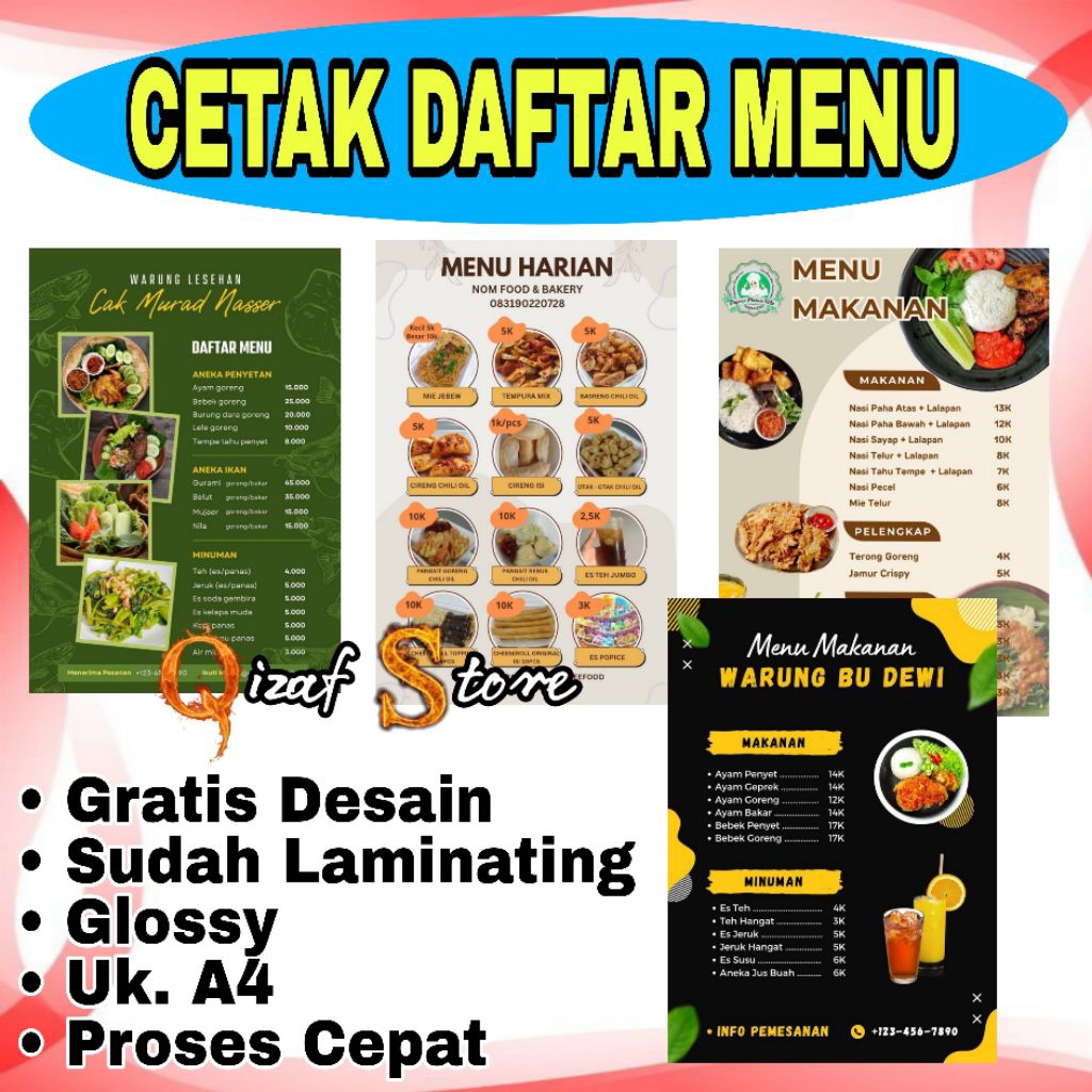 

Cetak Daftar Menu A4+ LAMINATING