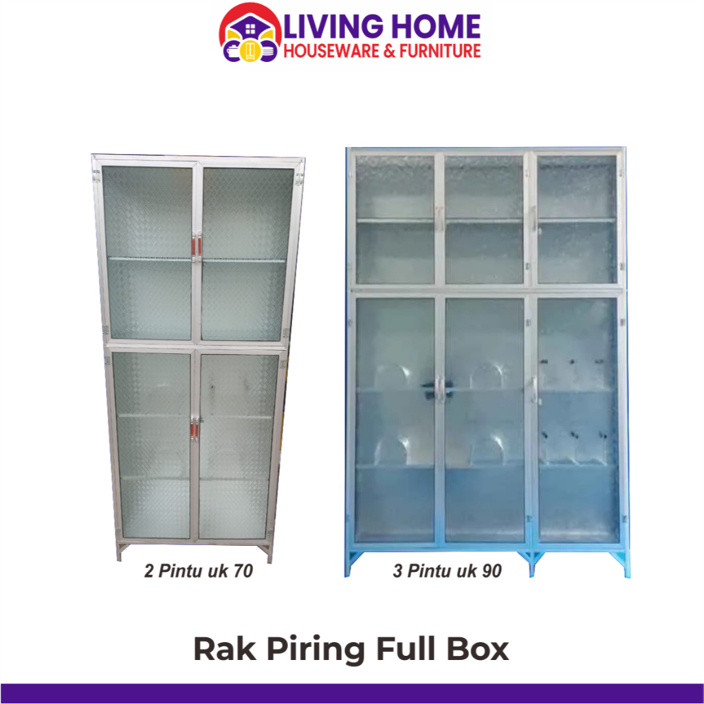 Rak Piring Full Kaca 2 Pintu / 3 Pintu - Lemari Piring Full Box