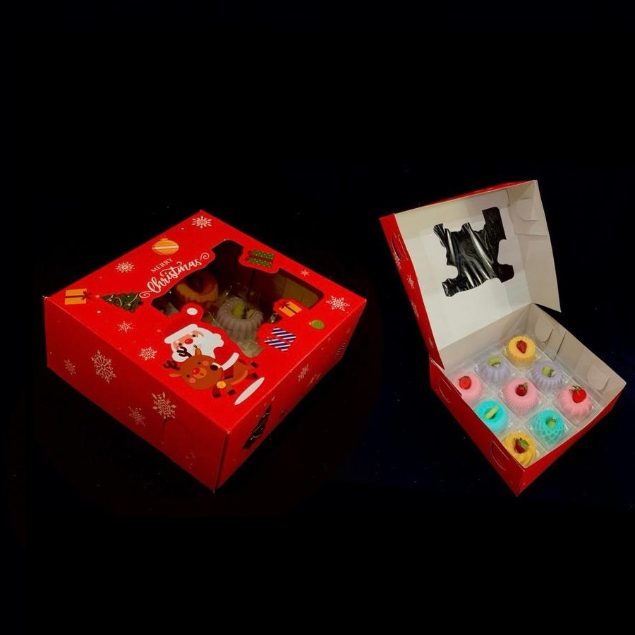 

5 Pcs Box Duplex Ukuran 25x25x10cm Kemasan Kue Motif Natal Mery Christmas