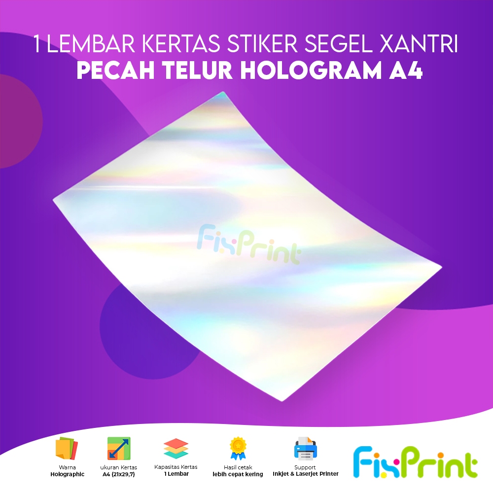 

Lembaran Kertas Xantri Sticker Segel Hologram A4 Pecah Telur Sticker Holographic