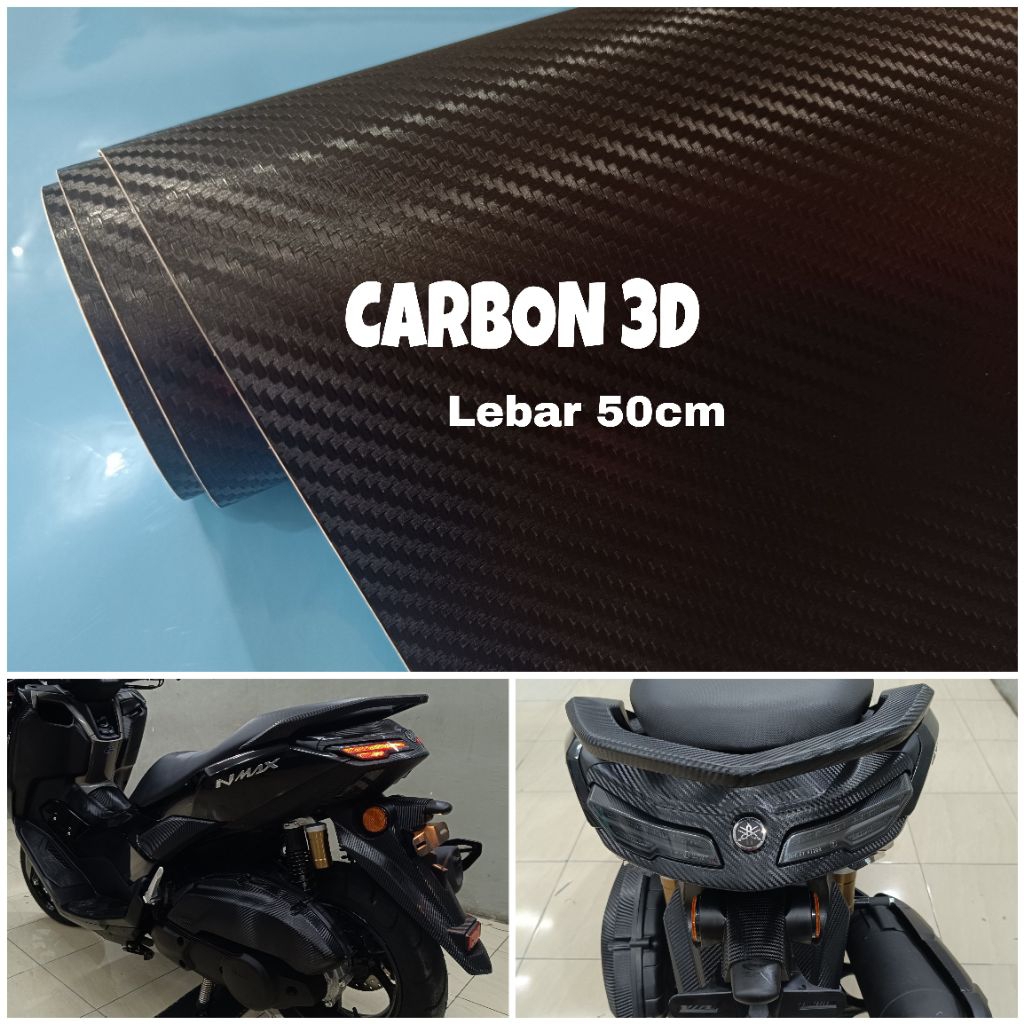 Stiker Skotlet Karbon 3D Karbon Hitam Doff 3D lebar 50cm