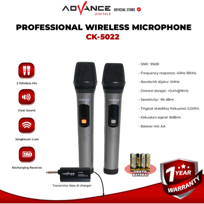 ADVANCE PROFESIONAL WIRELESS MICROPHONE CK-5022