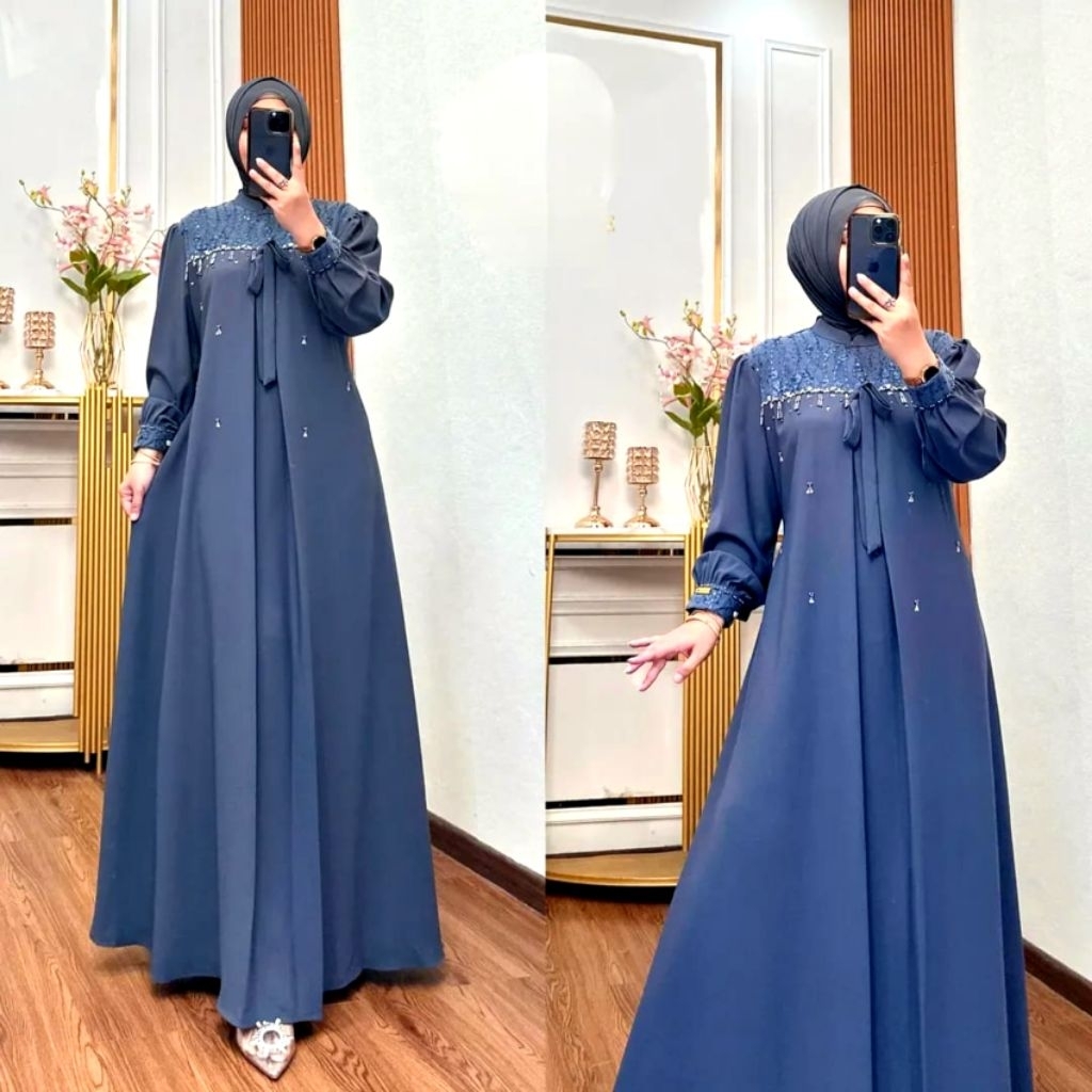 Gamis kondangan Mewah Simple Elegan Terbaru 2025 Brokat Payet Mutiara
