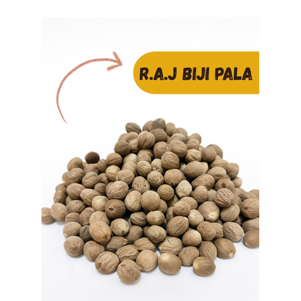 

[ RAJ Rempah ] Biji Pala Bulat udah kupas utuh bersih kering 100gram 250gram berkualitas bumbu dapur rempah wangi