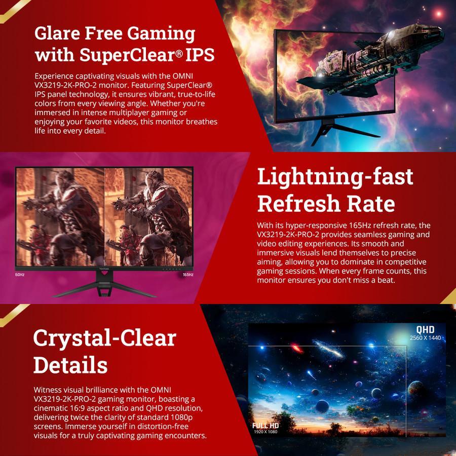 Monitor Viewsonic 32" VX3219-2K-PRO-2 QHD IPS 165Hz HDR10 AMD FreeSync VX 3219 2 K