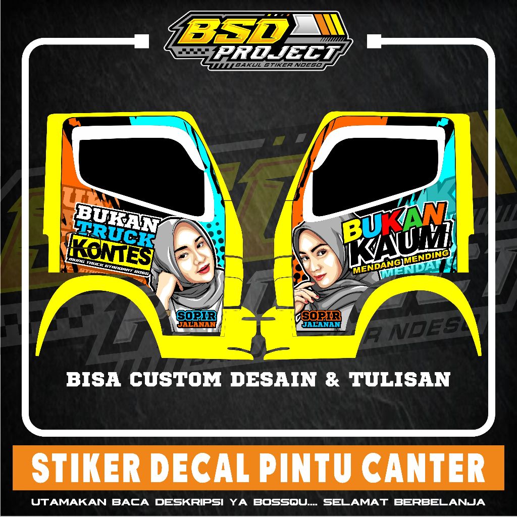 STIKER DECAL PINTU TRUK CANTER STIKER PINTU CANTER GAMBAR HIJAB KATA KATA STIKER PRINTING