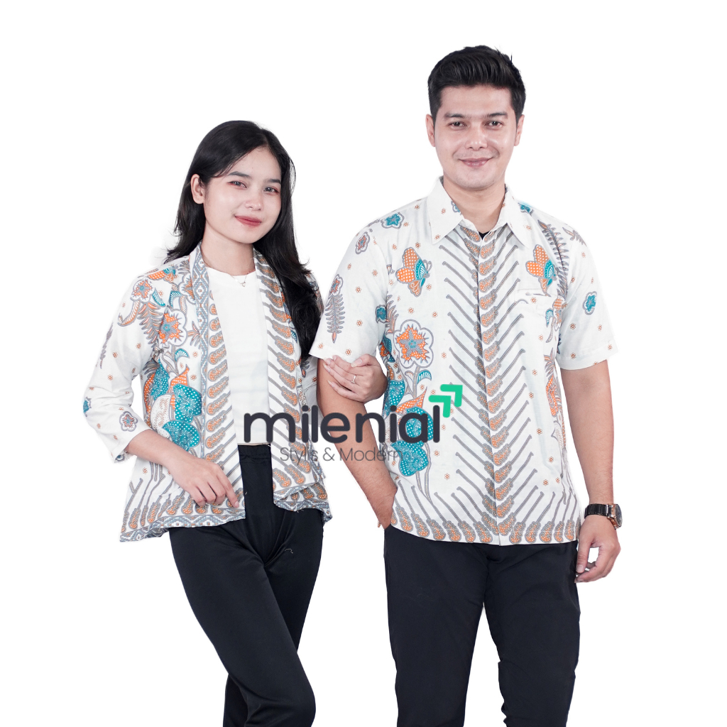 Milenial Batik Couple Atasan Batik Wanita Batik Pria Kemeja Blouse SI PUTIH
