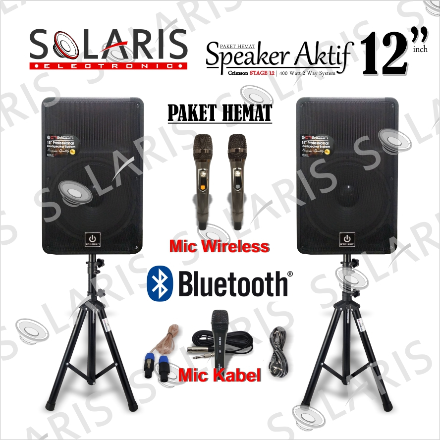 PAKET KOMPLIT SPEAKER AKTIF 12 inch BLUETOOTH CRIMSON STAGE 12