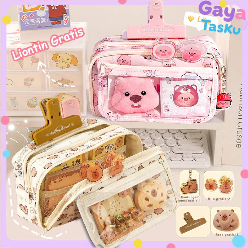 

Capybara/Loopy Tempat alat tulis kotak pensil aesthetic Tas PenaTempat Pencil Tas Pensil kapasitas besar