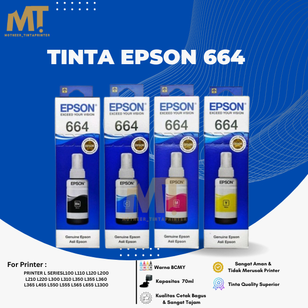 Tinta Epson 664 1 Set 4 Warna (C/M/Y/K) Untuk Printer L100, L110, L120, L200, L210, L220, L300, L360