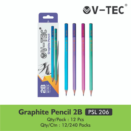 

(1Pack Isi 12 Pcs)Vtec Pencil 2B Ujian Anak Sekolah Pelajar Pensil 2B Kayu Graphite PSL-206 Murah Isi Banyak