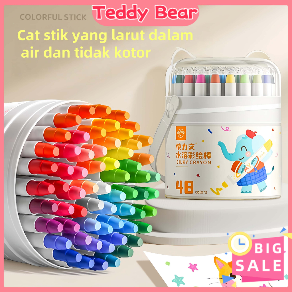 

（Ready stock）Washable Silky Crayon 36 / 48 Warna Colorful Bucket Krayon Mewarnai Alat Warna Set Anak Wipe and Clean