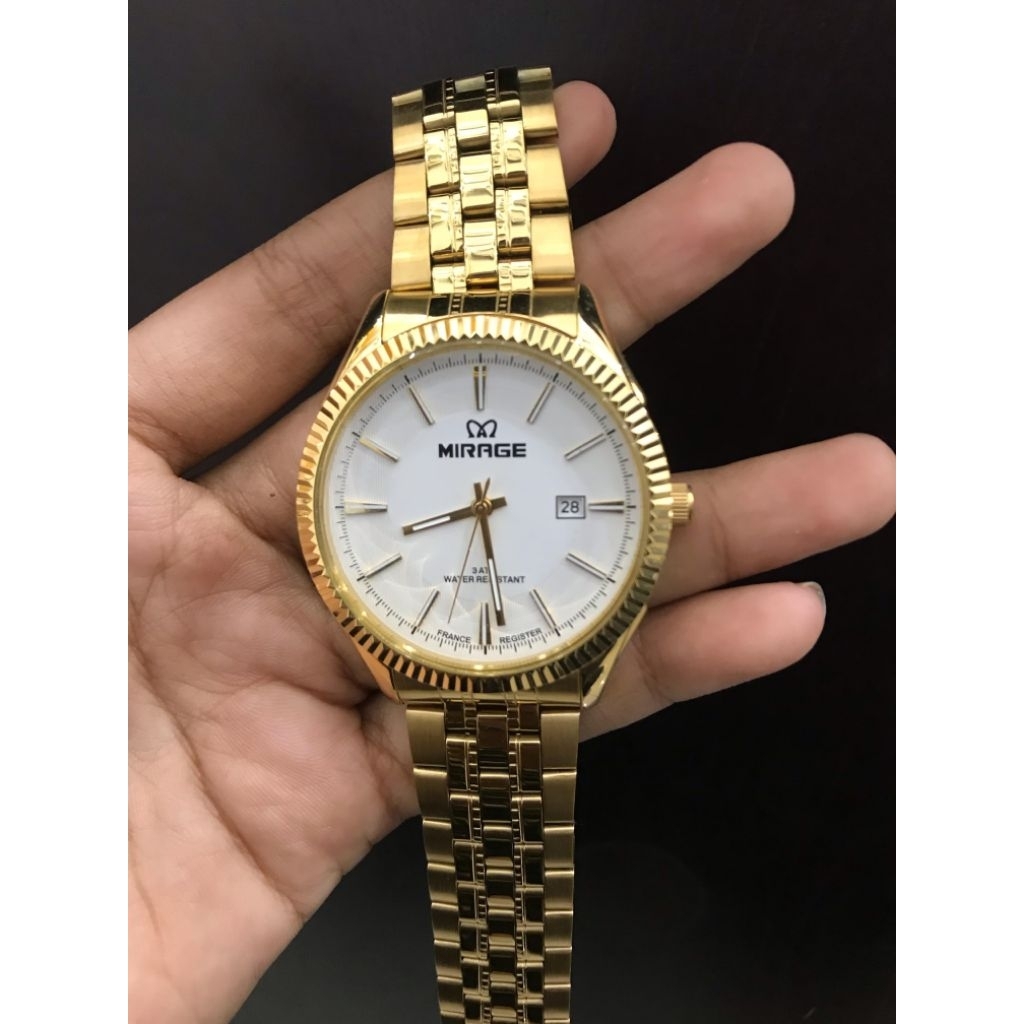 JAM TANGAN MIRAGE COWOK RANTAI GOLD STAINLESS