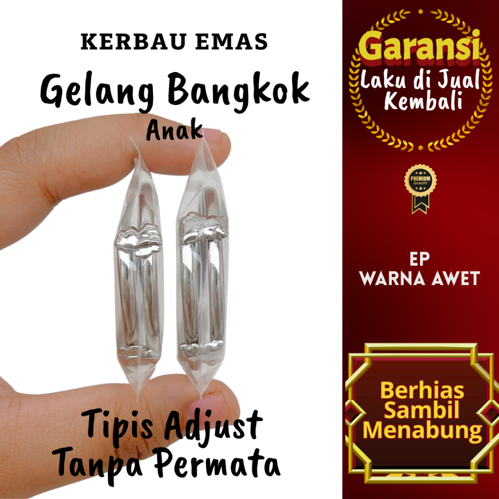 GTBA 1007 Kerbau Emas Gelang Bangkok Anak Tipis Adjust Tanpa Permata Warna Emas Putih Warna Awet Ada