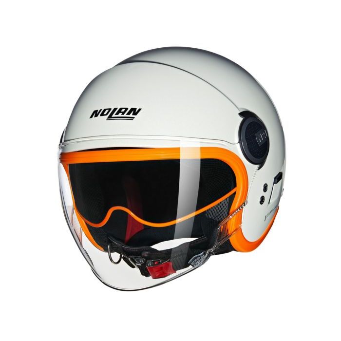Nolan N21 Visor Helm Half Face White Orange Glossy Vespa Mini Jet Retro Double Visor SNI ECE