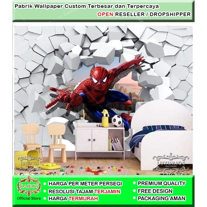 Wallpaper Custom 3D Anak sticker Laki Spiderman Stiker Cowo Superhero Batman Avenger Marvel Superman