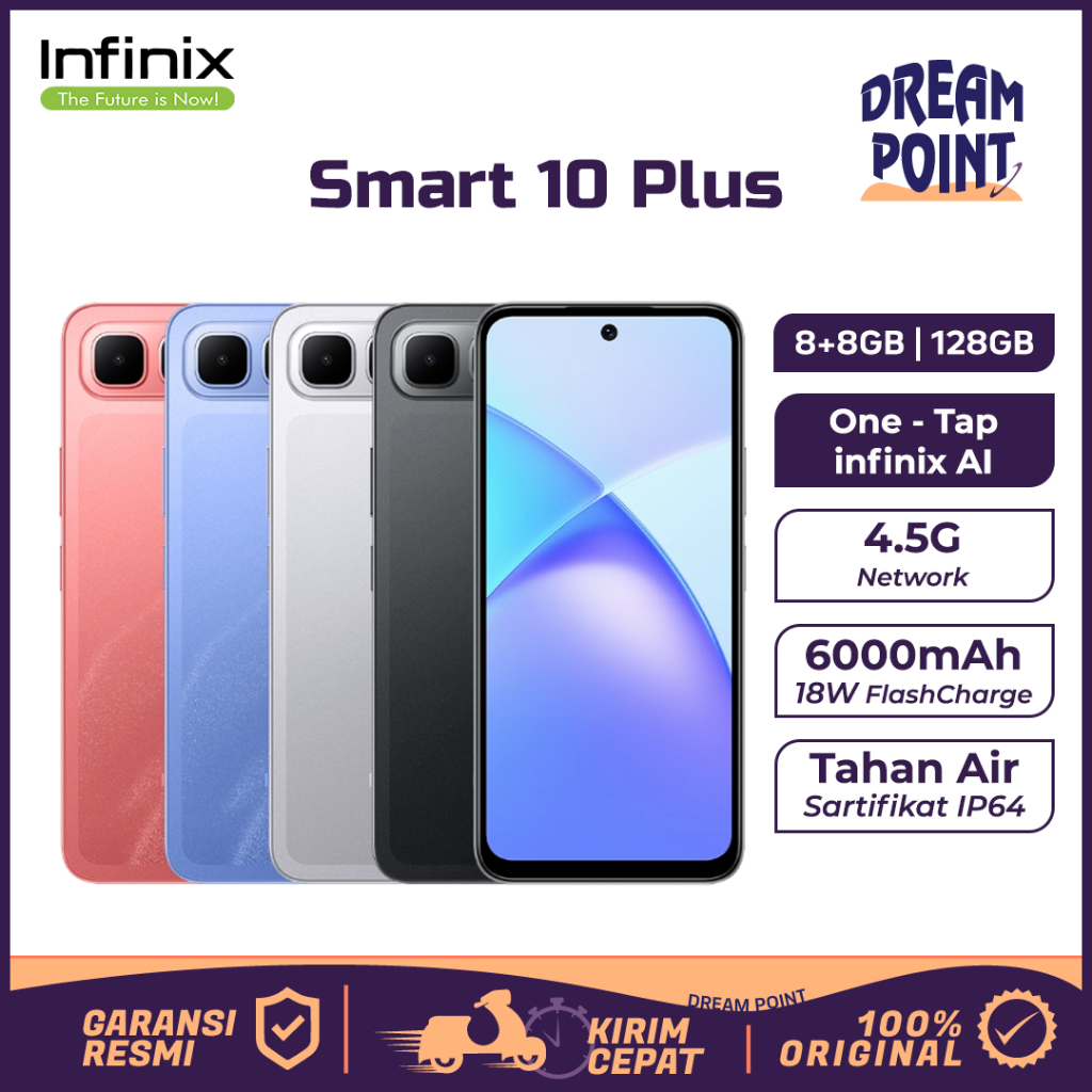 Infinix Smart 10 Plus 8+8GB | 128GB - 6000mAh HP 1 Jutaan Terbaik 2025 Original Garansi Resmi
