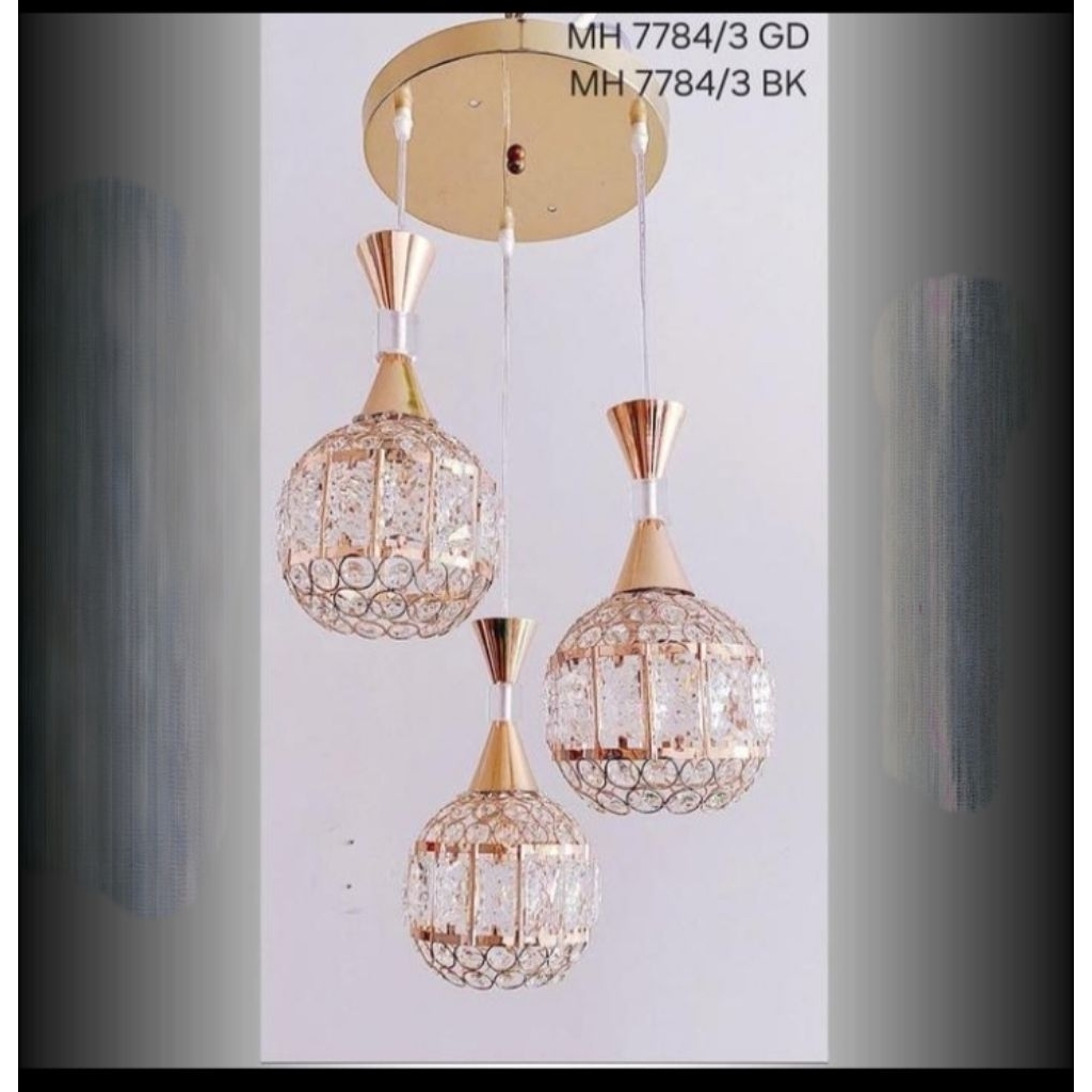 { GRADE A } Lampu hias gantung 3 bola crystal Arm minimalis lampu tidur lampu teras mewah