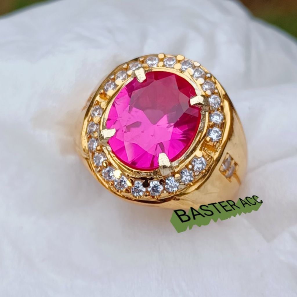 CINCIN BATU MERAH DELIMA SIAM ROSE OVAL CUTTING