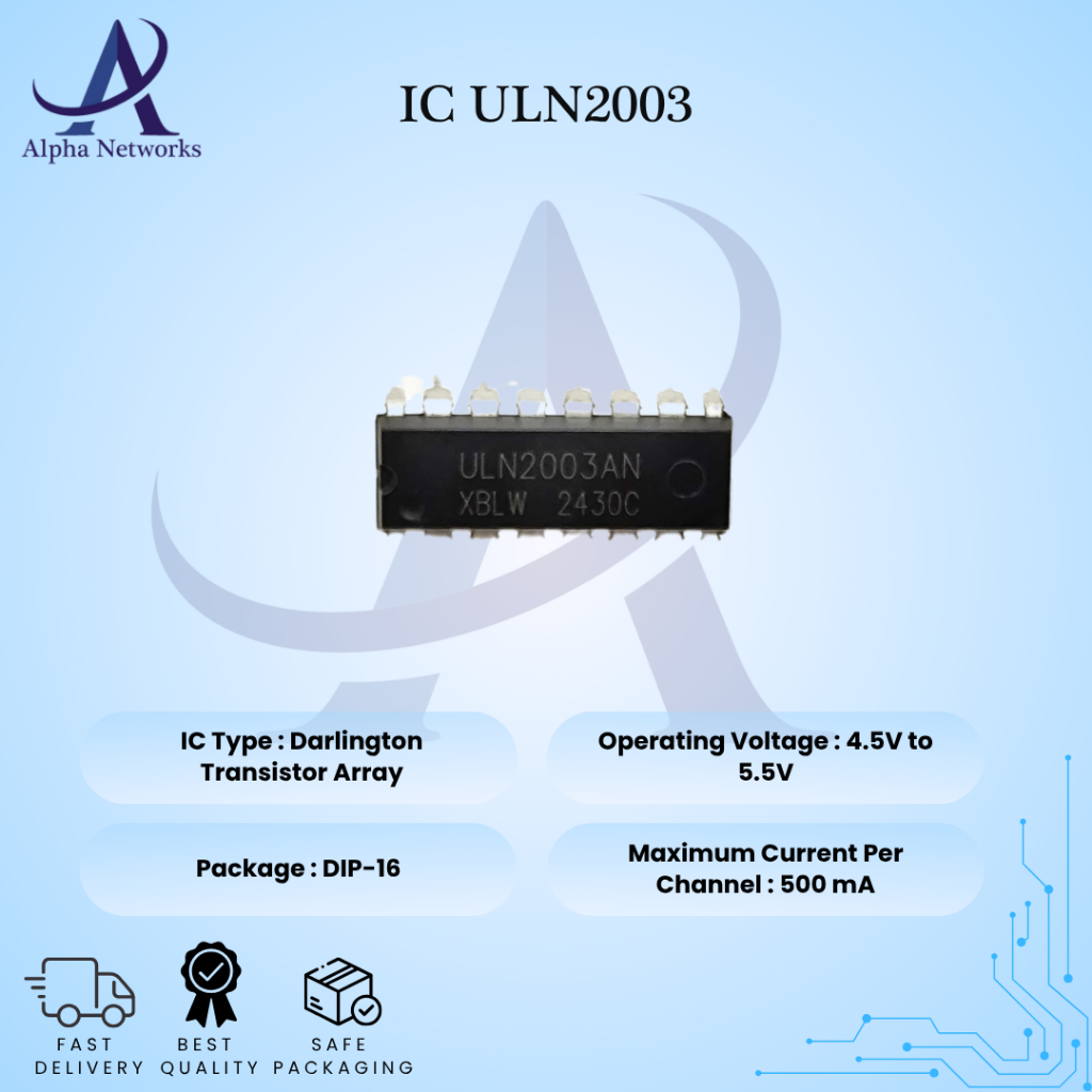 IC ULN2003 – 7 Channel Darlington Driver Relay Motor LED, DIP-16, TTL Compatible