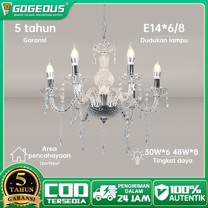 Lampu Gantung Kristal Lilin Cabang 6&8 30&48 Watts Lampu Gantung Ruang Tamu Cocok Untuk Ruang Tamu D