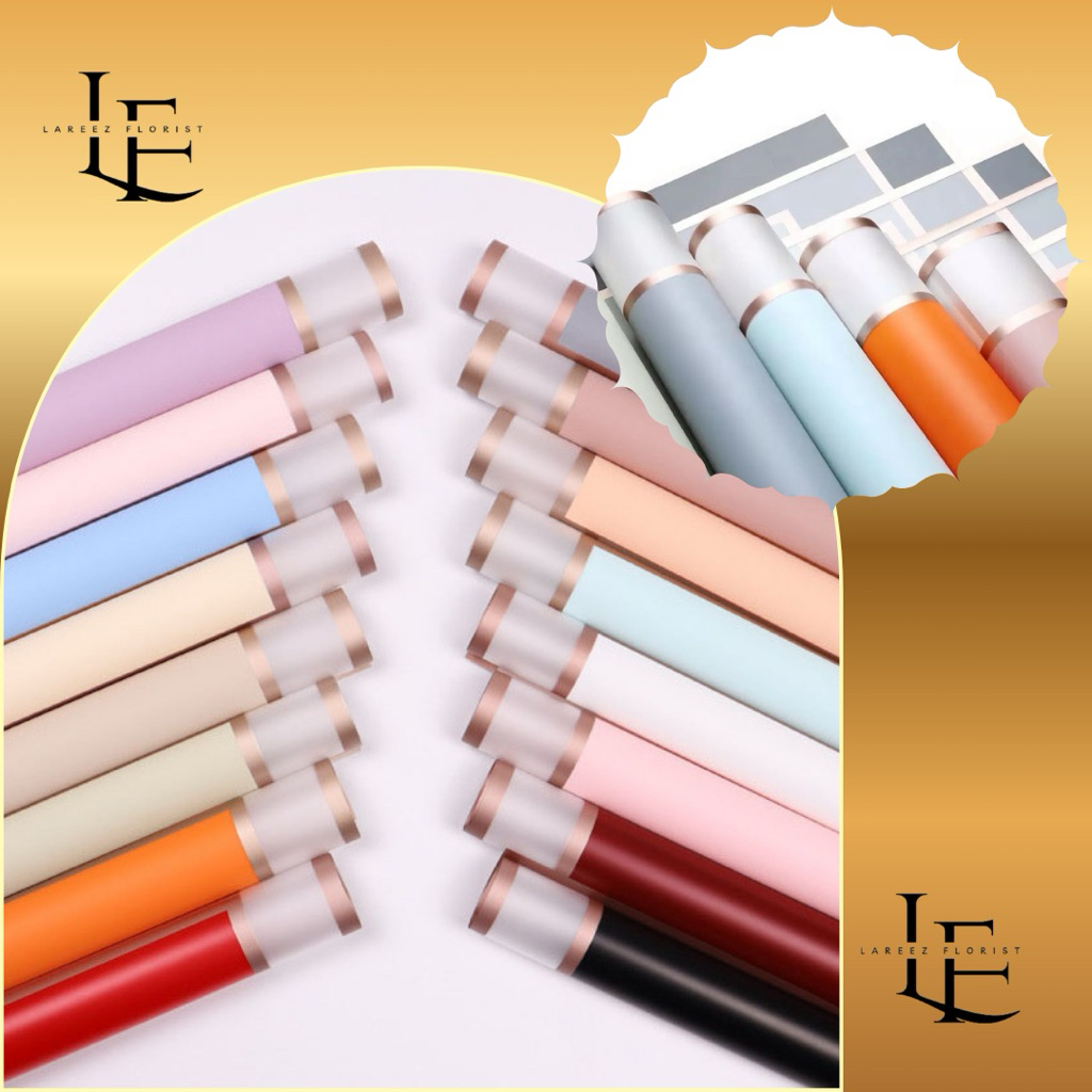 

[1 PACK/ 20 LEMBAR] Flower Wrapping Paper Double Gold Line List Transparant Solid Cellophane Waterproof Kertas Bungkus Pembungkus Bouquet Bunga Warna Emas Anti Air