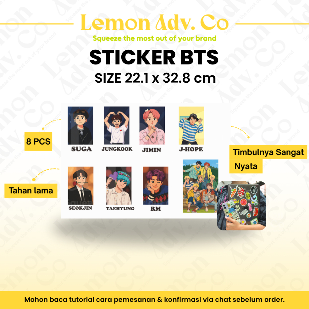 

Stiker UV DTF BTS K-Pop | Waterproof & Glossy | Member Lengkap & Lucu