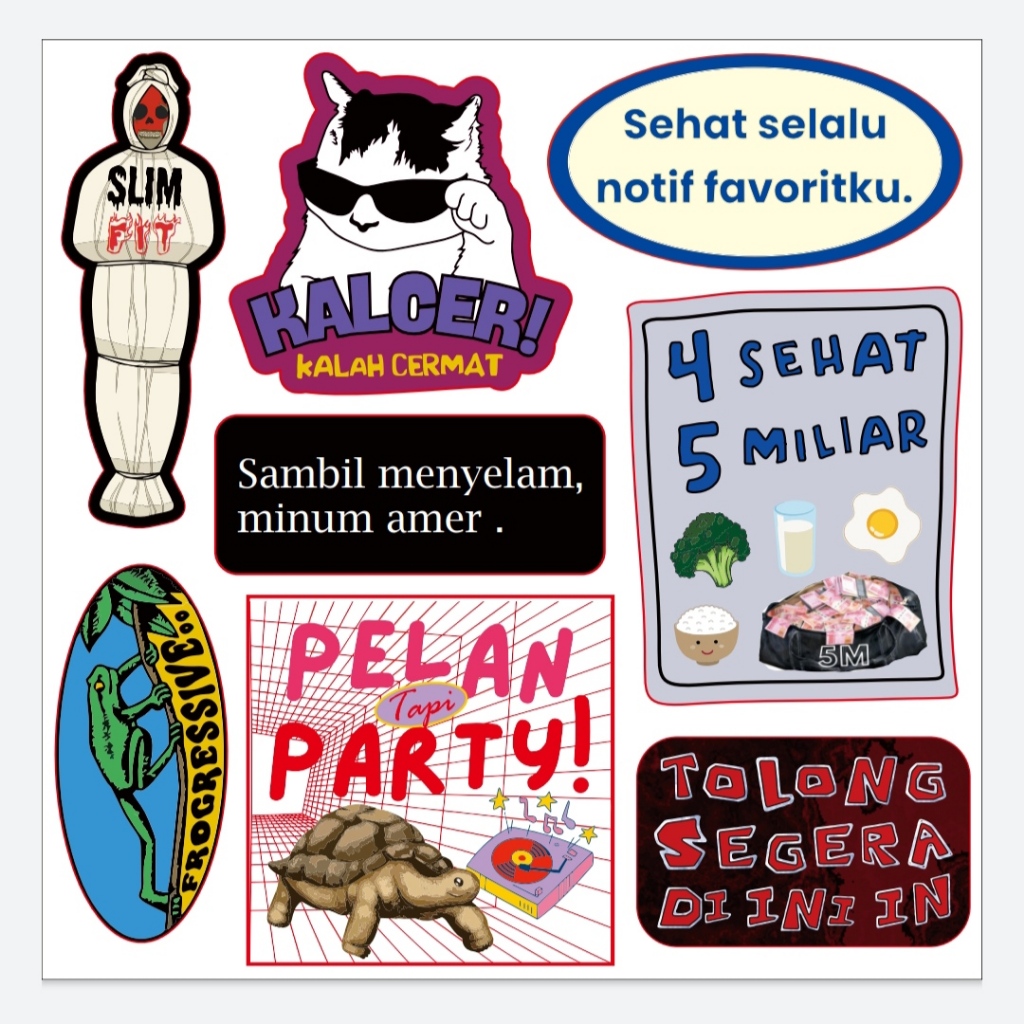 

Stiker Pack Aesthetic Fun Kalcer Pelan Tapi Party 4 Sehat 5 miliar