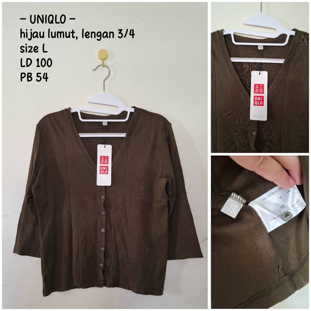 Uniqlo Cardigan V Neck Hijau Lumut