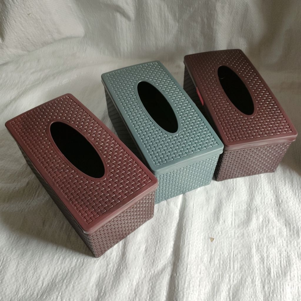 Tempat Box tissue persegi panjang motif rotan plastik