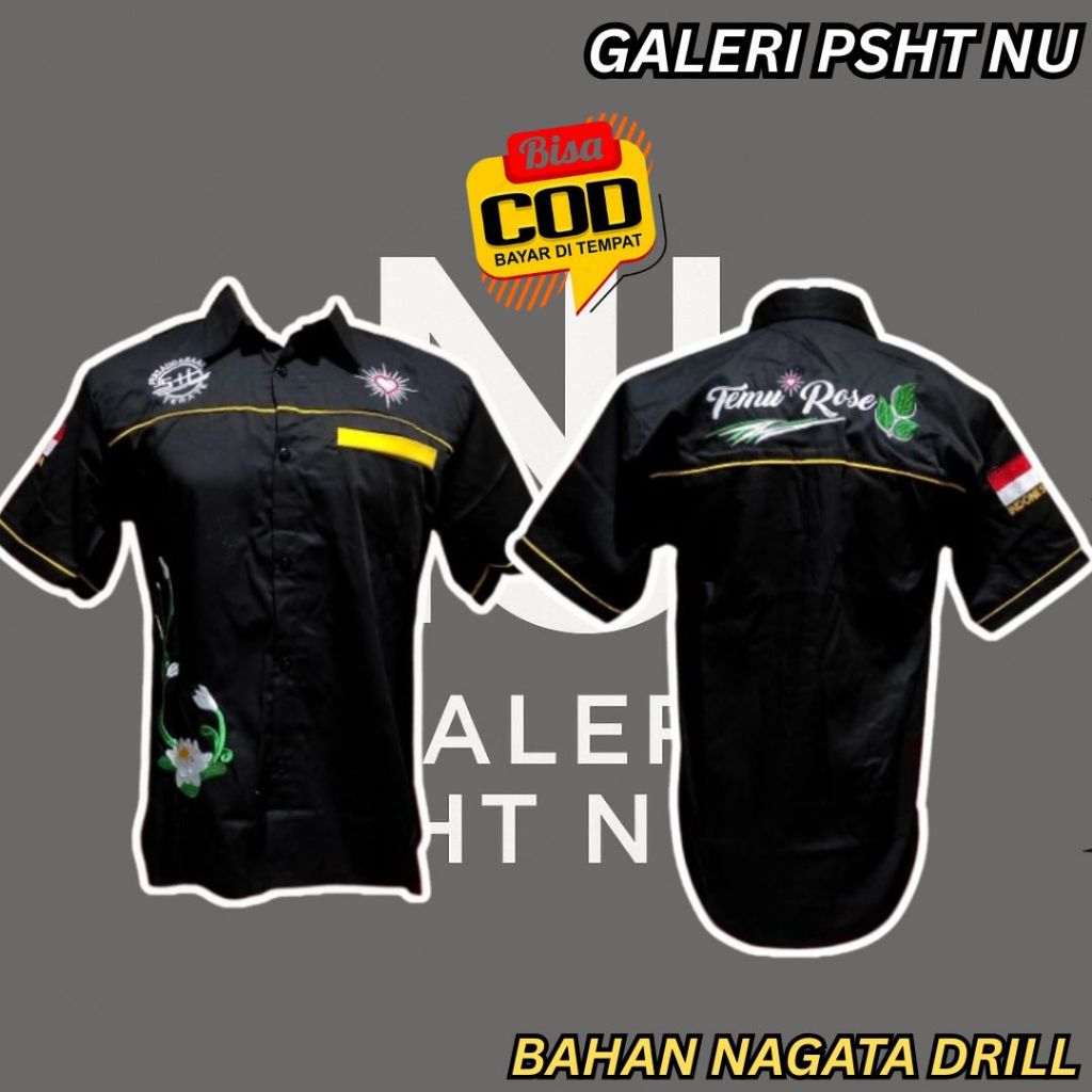 Kemeja Warga Psht - Hem Temu Rose Full Bordir Lengan Pendek - Kemaja Psht