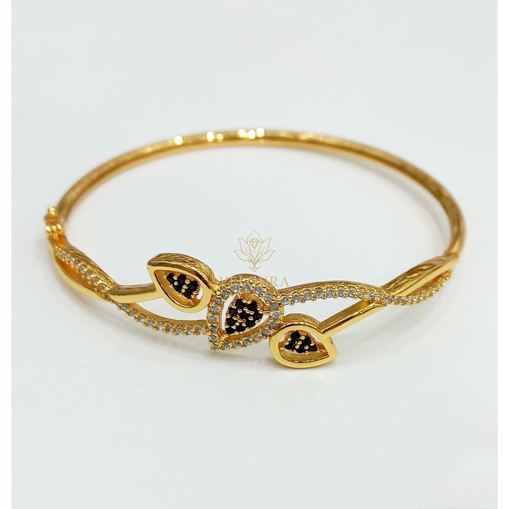 Gelang Wanita Lapis Emas Model Daun Permata Hitam