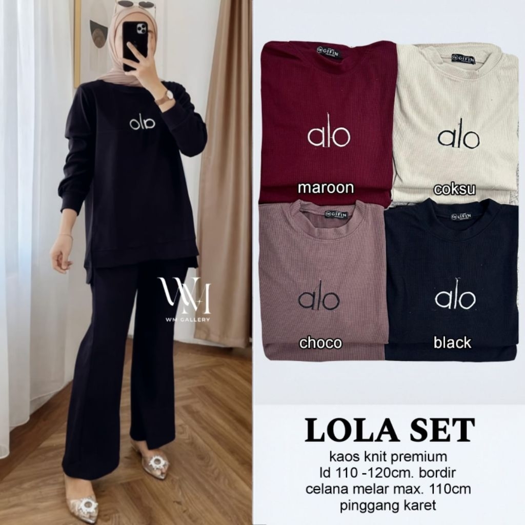 Setelan Wanita Kaos Knit Premium Jumbo Ld 120 cm • Set Wanita Kaos Melar Bahan Tebal • Lola Set by W