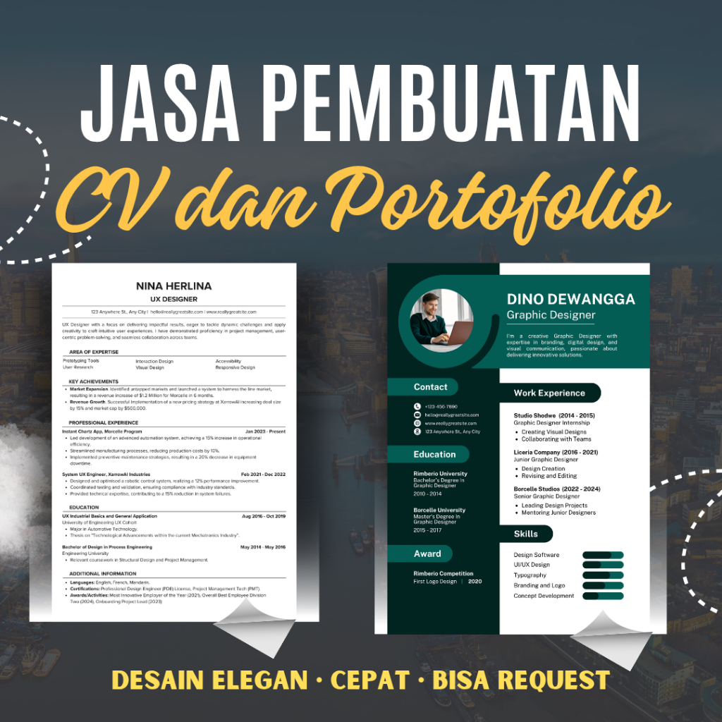 Jasa Pembuatan CV dan Portofolio Elegan (Desain Formal & Kreatif)