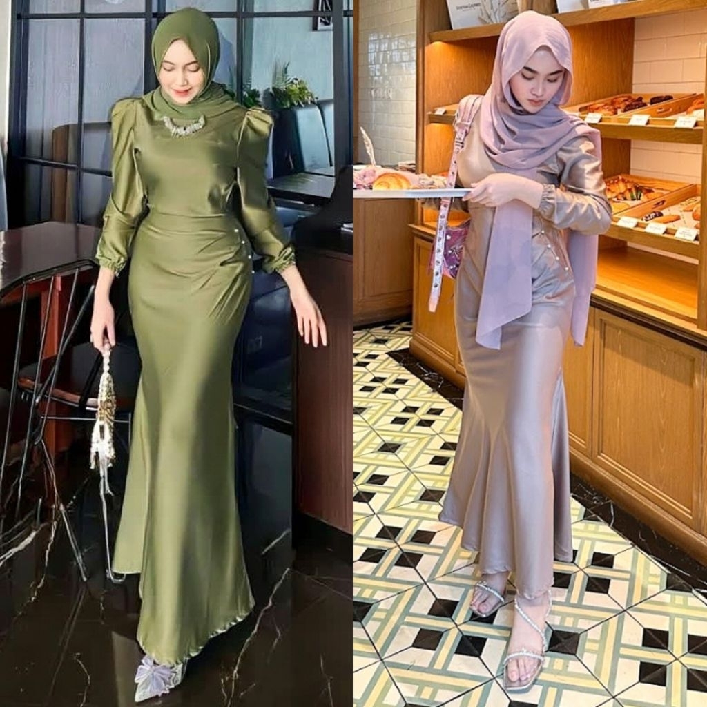 Elora Dress Gamis Gaun Satin Silk Premium Wanita Remaja Muslim Lengan Panjang Simpel Elegan Jumbo Po