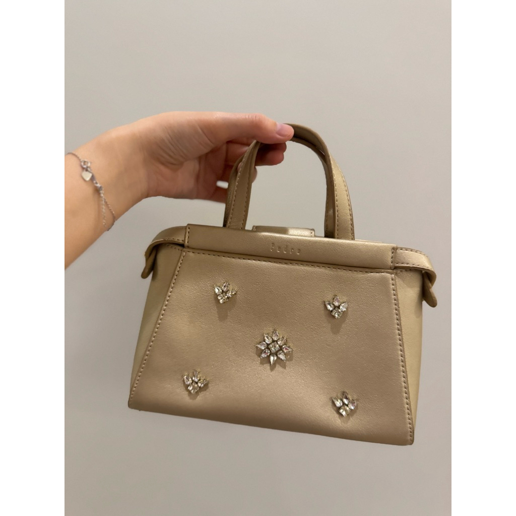 Pedro Tas Pesta Party Bag Wanita Clutch Pouch Champagne Gold (Preloved)