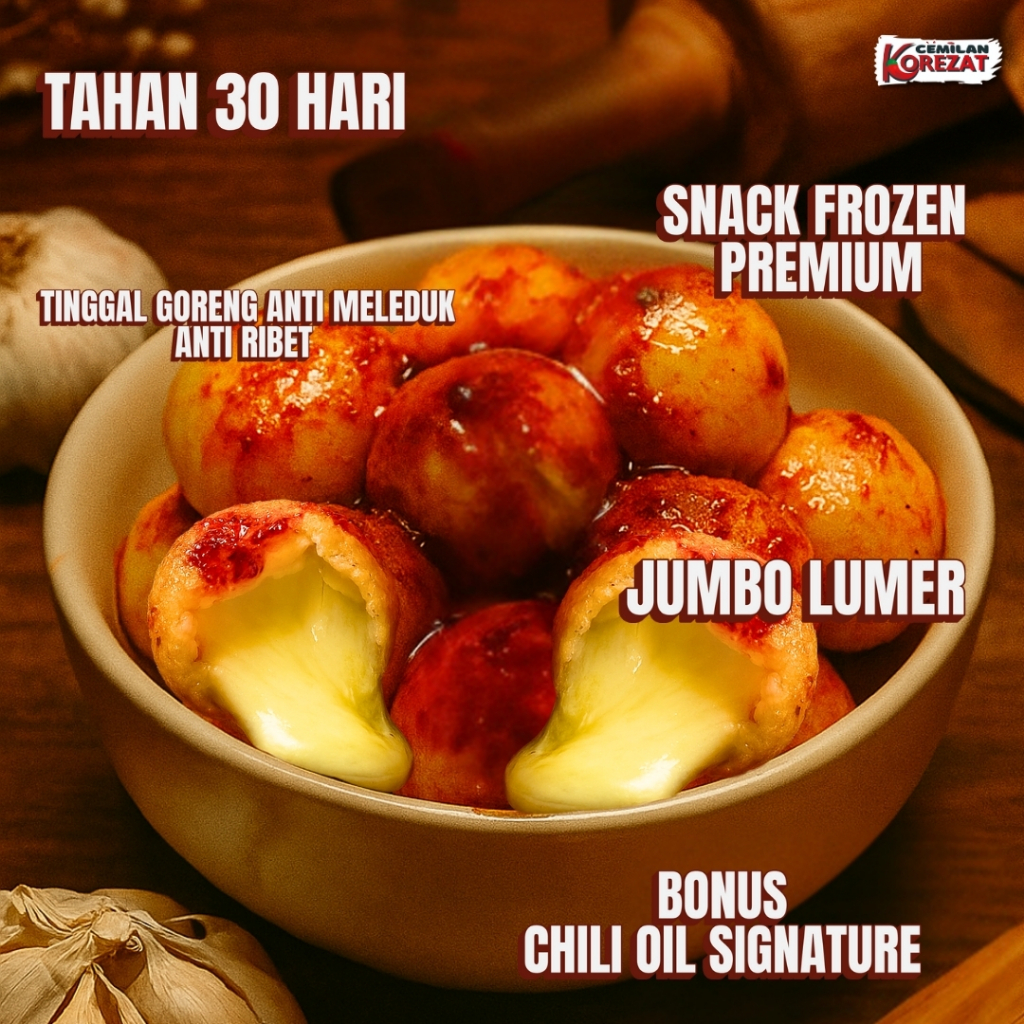 

Cimol Mozzarella Jumbo | Frozen Snack Siap Goreng – Lumer & Pedas Kalem + Bonus Chili Oil