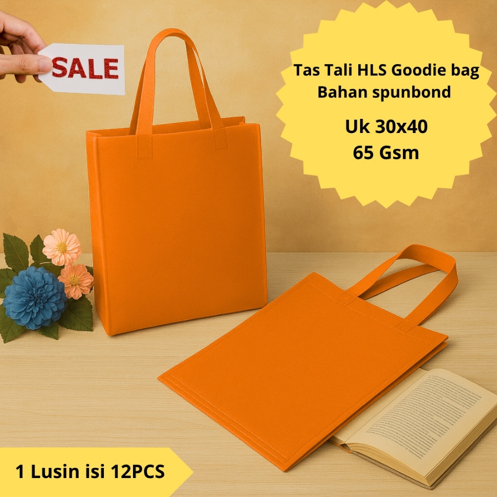 

Tas HLS goodie bag | Bahan Spunbound | Ukuran 30x40 (1 Lusin isi 12 PCS) 65gsm | stylish & ekonomis